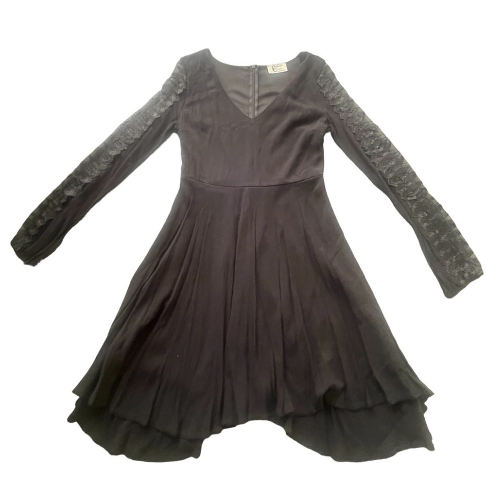 Christian Caliendo Black Lace Long-sleeve Ruffle Fit & Flare Dress Women's Sz M